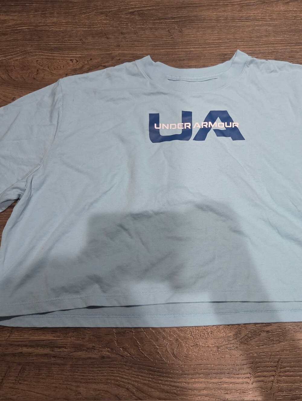 Under Armour Womens Light Blue Graphic Logo Short Sleeve Crop Tee Size Medium
